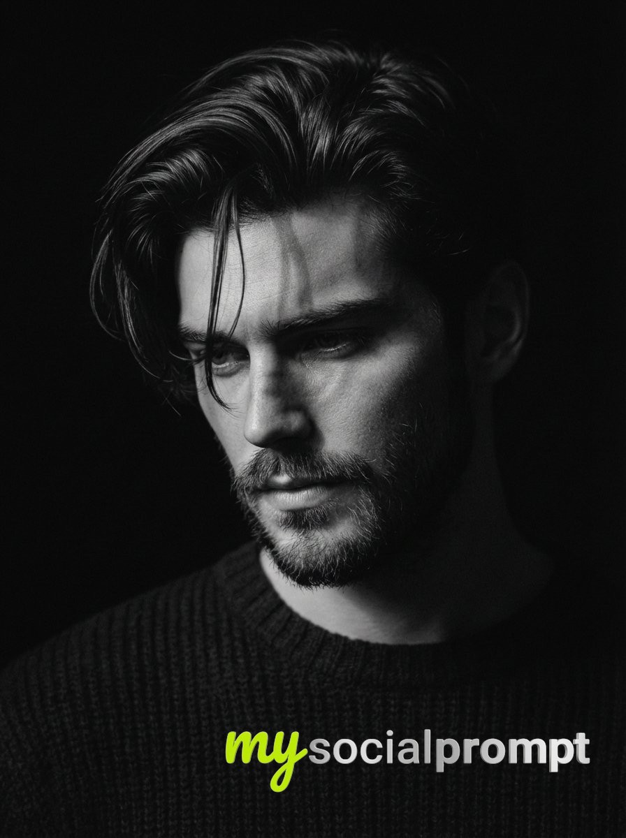 nanobanana prompt: Cinematic B&W Portrait with Rembrandt Lighting