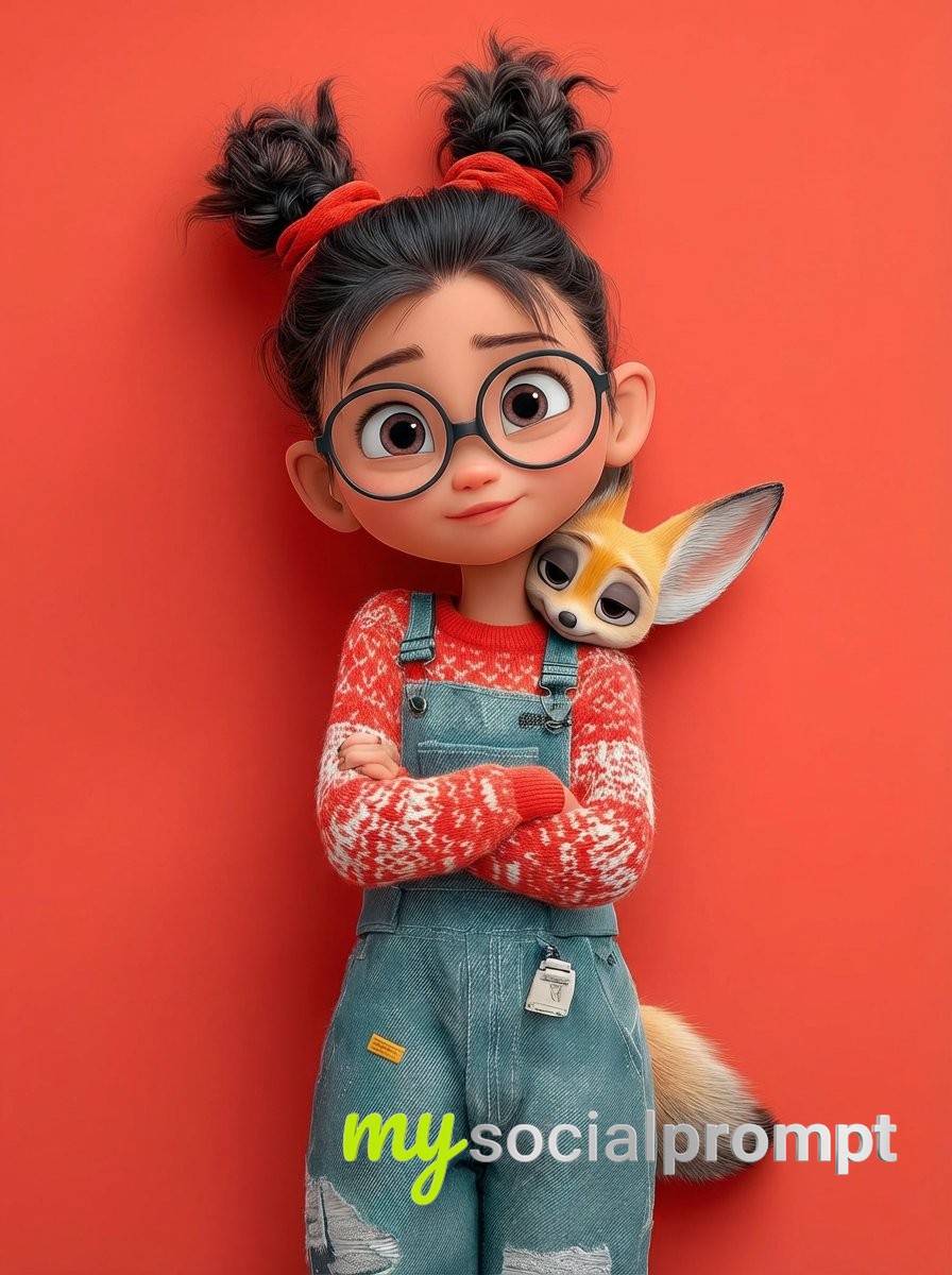 nanobanana prompt: Pixar-Style 3D Character Portrait with Fennec Fox