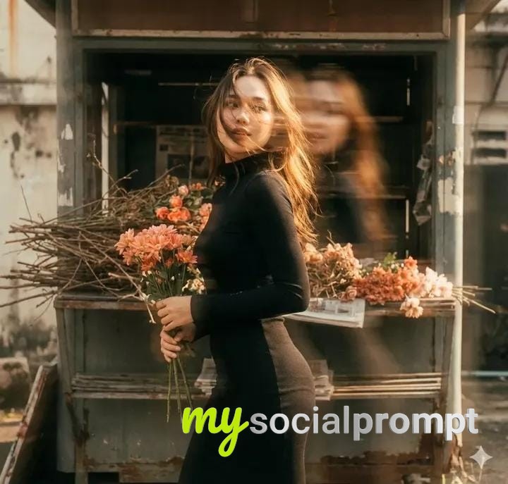 nanobanana prompt: Cinematic Motion Blur Portrait with Vintage Film Grain 2