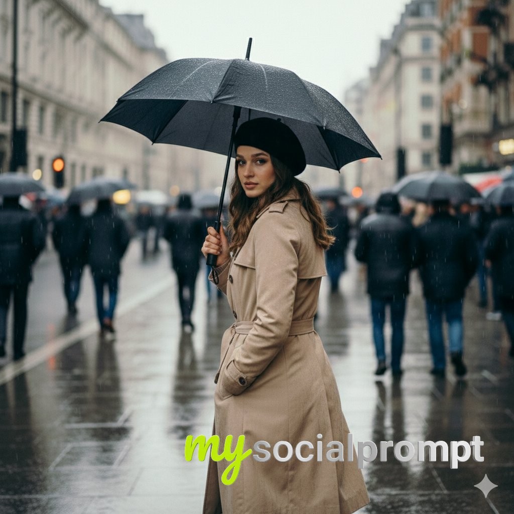 nanobanana prompt: Cinematic Rainy Street Portrait with Shallow Depth of Field 3
