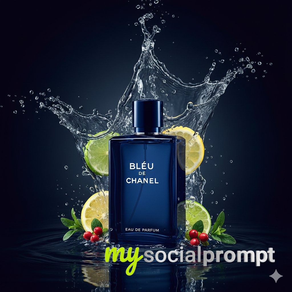 nanobanana prompt: Cinematic Perfume Photography with Hyper-realistic Forest & Aquatic Styling