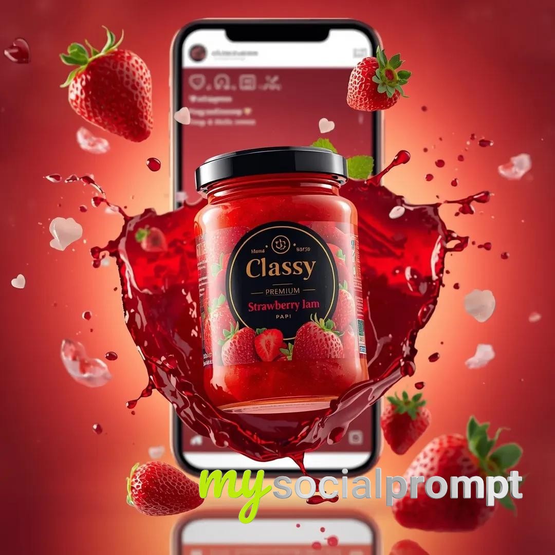 nanobanana prompt: Dynamic Strawberry Jam Jar in Dramatic Splashes 4