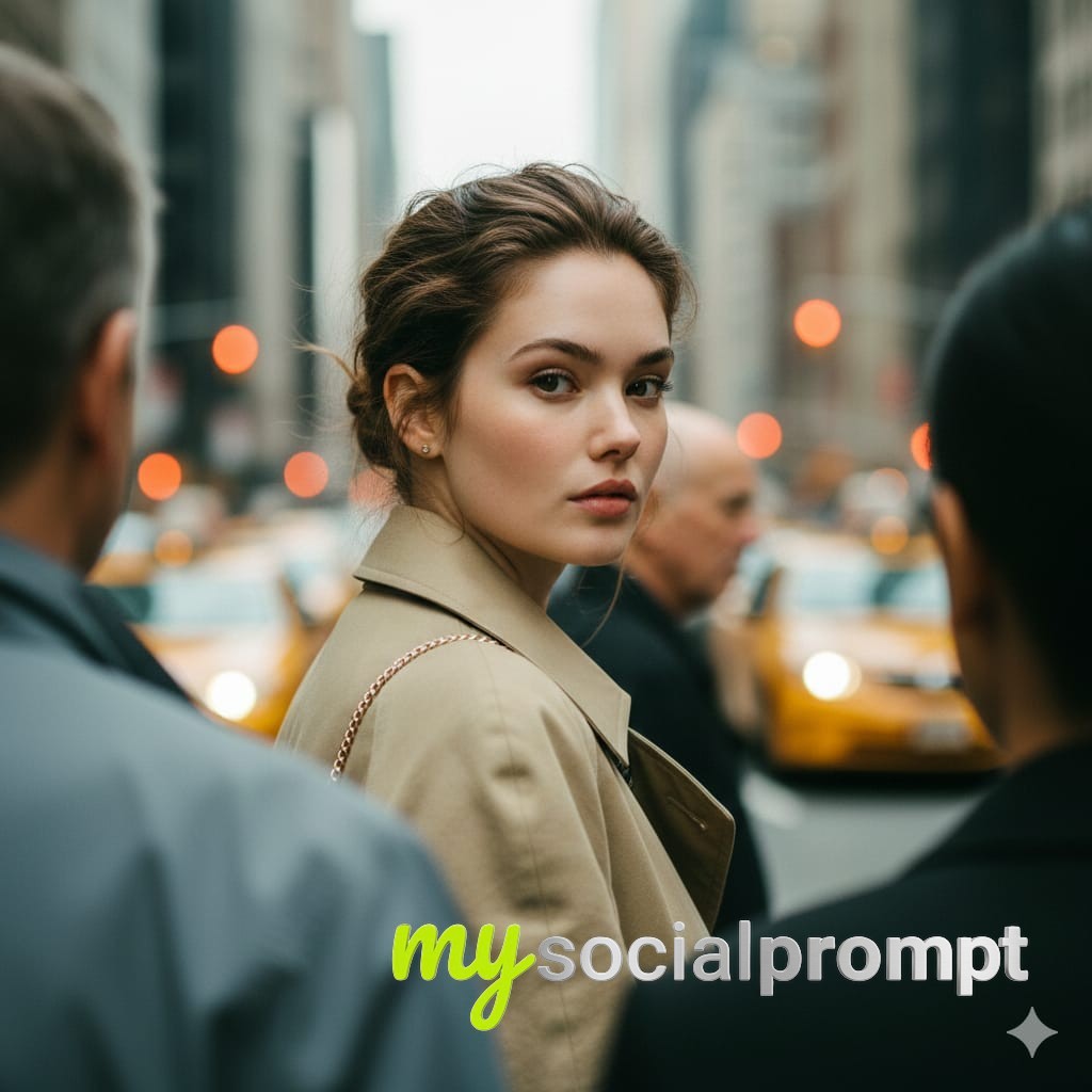 nanobanana prompt: Cinematic Street Portrait with Extreme Shallow Depth of Field