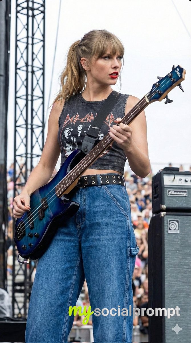 nanobanana prompt: Cinematic Portrait of Female Bassist with Hyper-realistic Detail