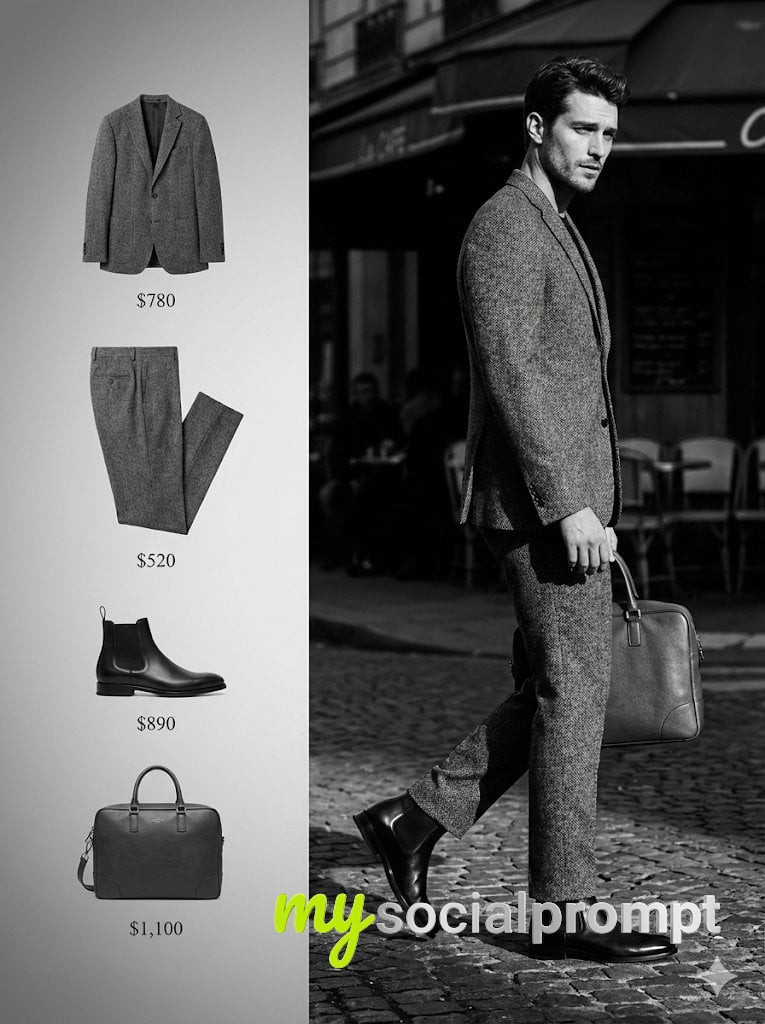 nanobanana prompt: Cinematic High-Contrast B&W Editorial: Parisian Street & Product Still Life 2