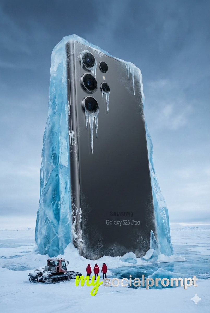 nanobanana prompt: Monumental Coca-Cola Can in Glacial Arctic Landscape, Cinematic Hyper-realism 2