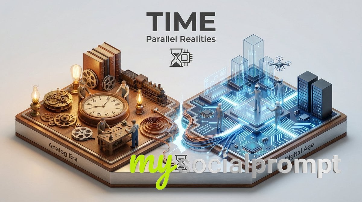 nanobanana prompt: Isometric Split Diorama: Parallel Realities in Miniature 3