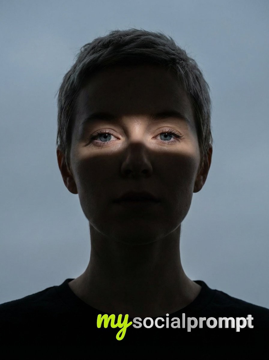 nanobanana prompt: Cinematic High-Contrast Portrait with Mysterious Shadow and Light