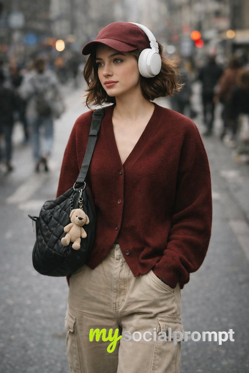 nanobanana prompt: Urban Candid Portrait with Cinematic Street Style