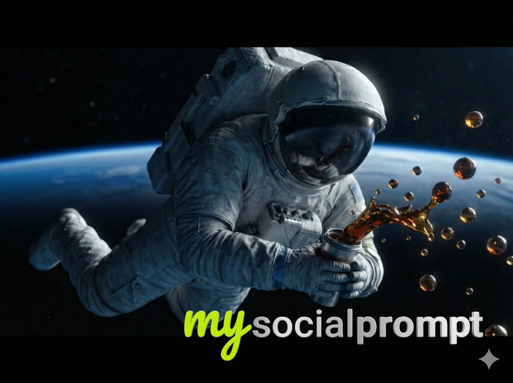nanobanana prompt: Cinematic Astronaut with Zero-Gravity Coffee Splash in Hyper-realism