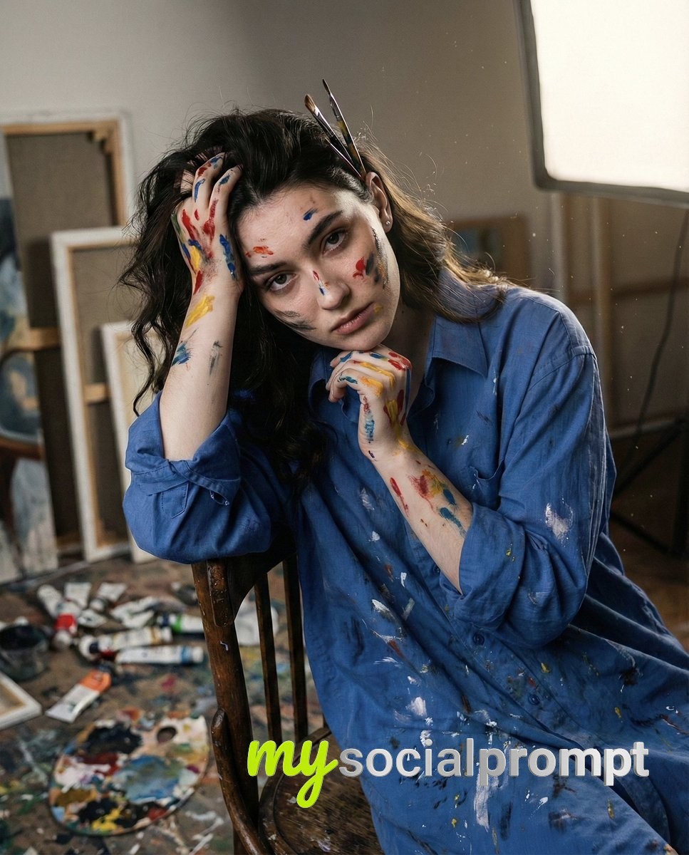 nanobanana prompt: Chiaroscuro Portrait of Artistic Burnout in Studio 2