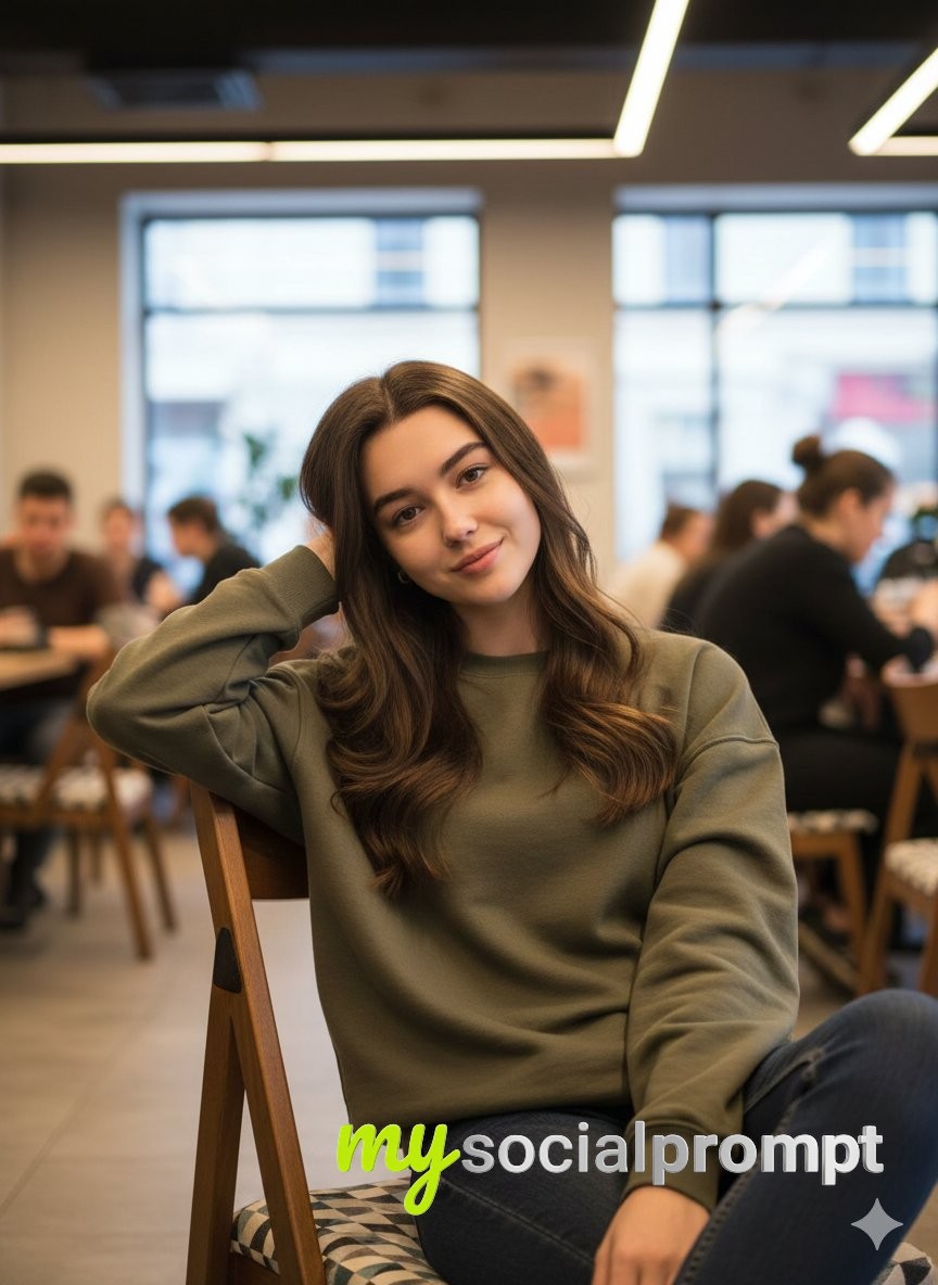 nanobanana prompt: Photorealistic Café Portrait with Warm Ambient Lighting