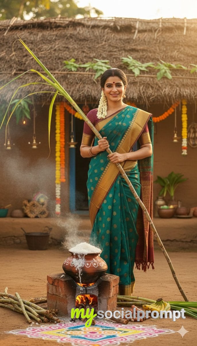 nanobanana prompt: Cinematic South Indian Thaipongal Portrait – Authentic Rural Tamil Aesthetic 2