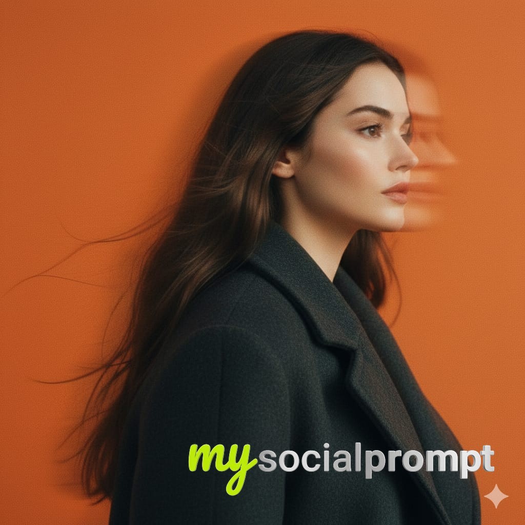 nanobanana prompt: Cinematic Motion Blur Portrait with Pantone Orange Background