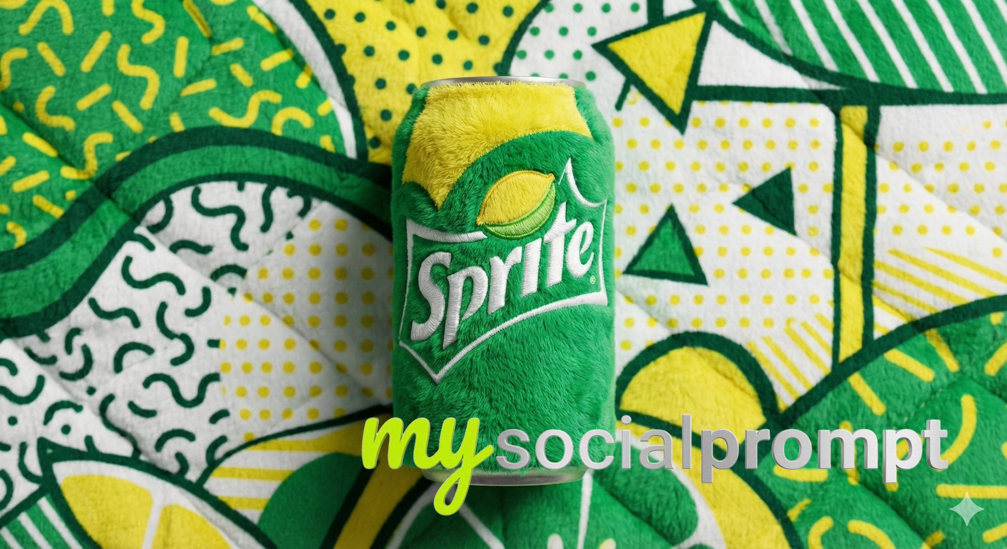 nanobanana prompt: Plush Fabric Beverage Can in Memphis Design Style - AI Prompt Image 3