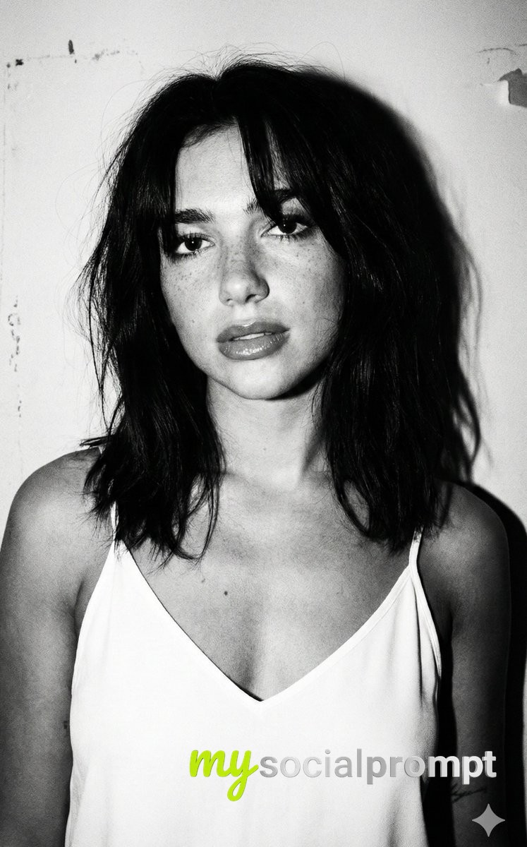 nanobanana prompt: Hyper-realistic B&W Portrait with Flash Photography & Vintage Grunge 2