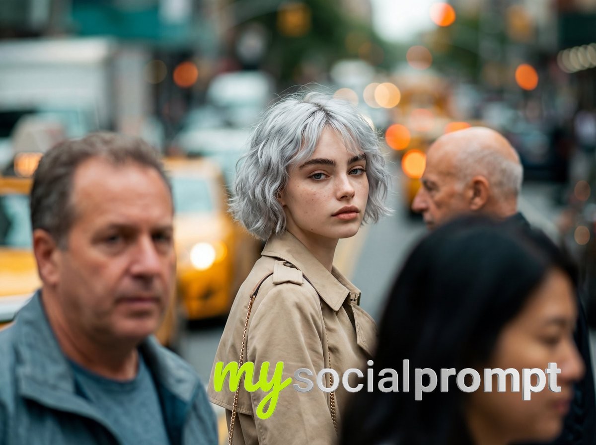 nanobanana prompt: Cinematic Street Fashion Portrait with Deep Bokeh and Urban Lighting