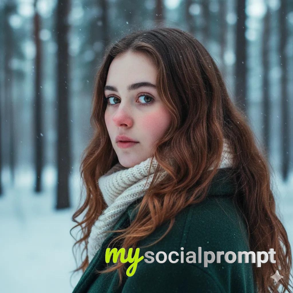 nanobanana prompt: Cinematic Winter Portrait with Atmospheric Snowfall