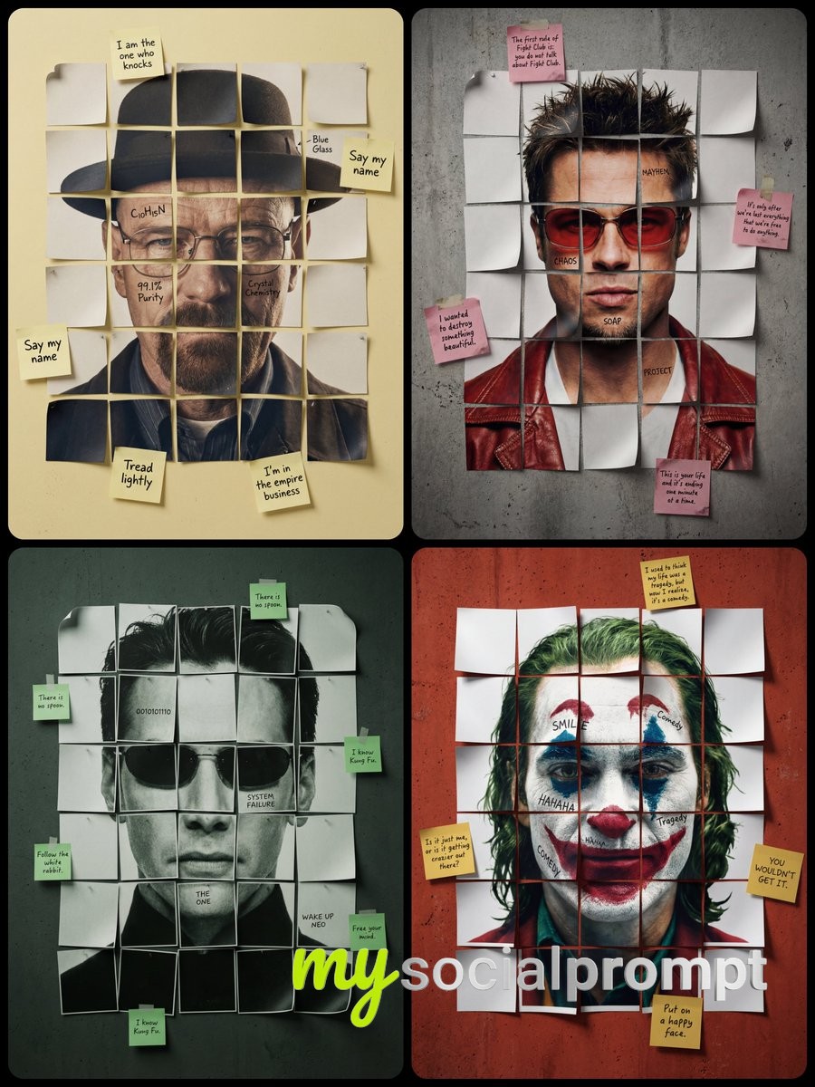 nanobanana prompt: Minimalist Cinematic Portrait with Paper Fragment Grid