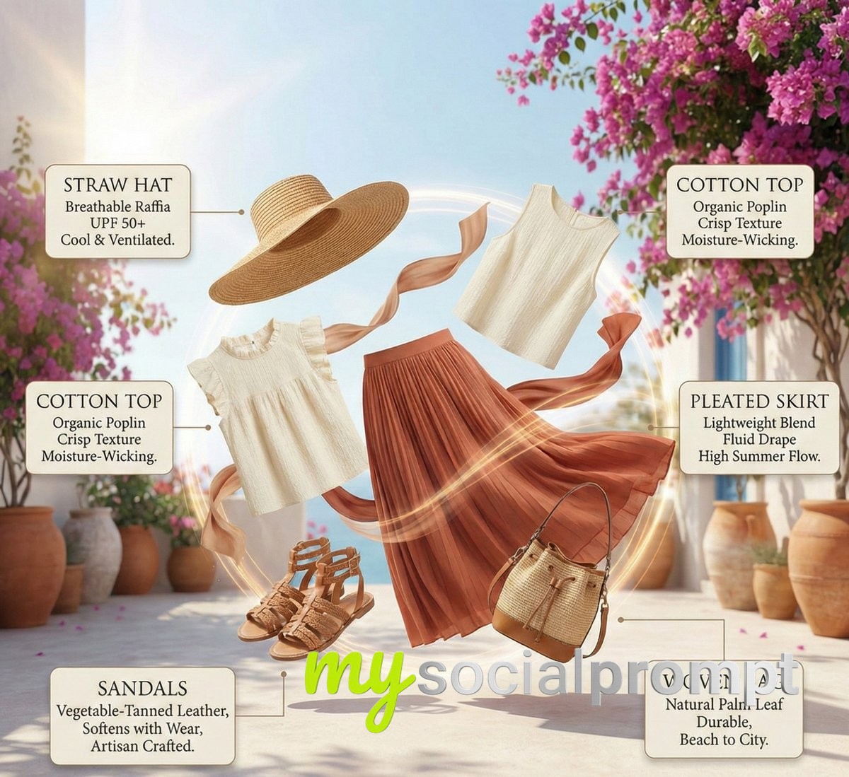 nanobanana prompt: High-Fashion Summer Infographic with Exploded Circular Composition