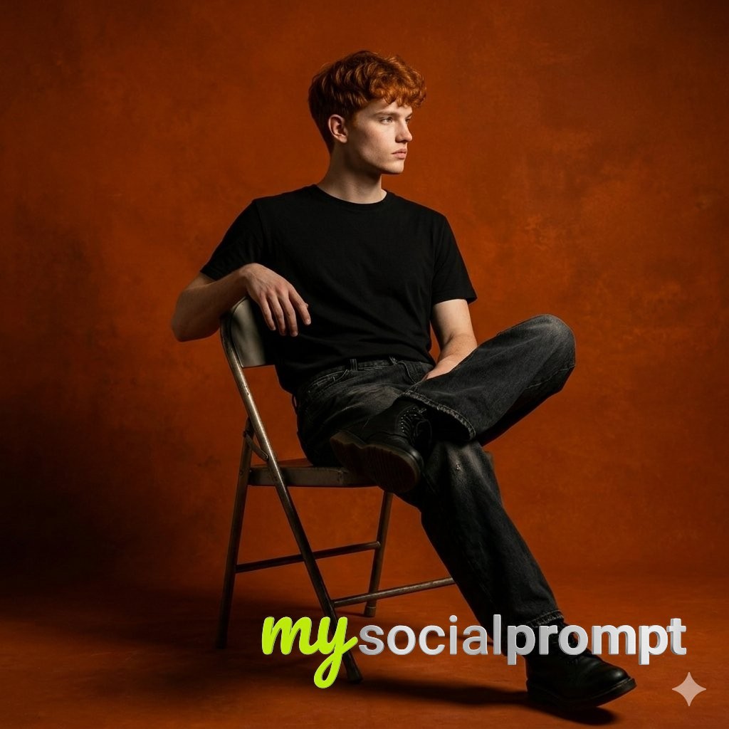 nanobanana prompt: Moody Minimalist Portrait with Dark Orange Studio Lighting 2