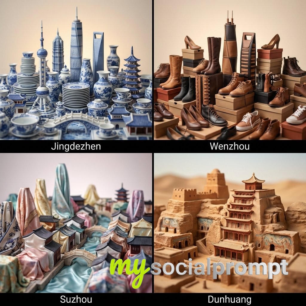 nanobanana prompt: Miniature China: Unseen Cities Built from Local Products