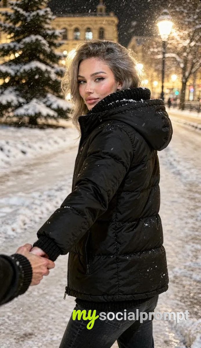 nanobanana prompt: Cinematic Winter Romance with Hyper-realistic Candid Photography
