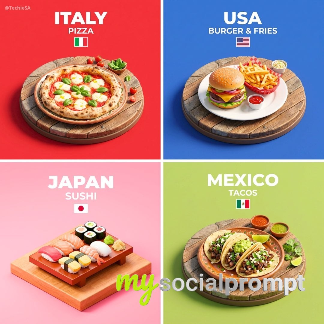nanobanana prompt: Isometric Miniature Diorama of Italy’s Pizza Margherita with Soft Cinematic Lighting