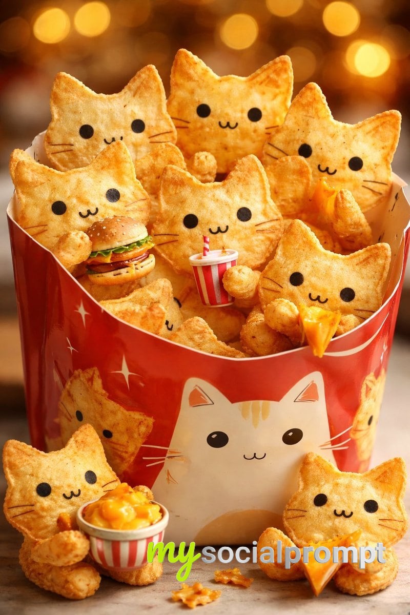 nanobanana prompt: Hyper-realistic Cat Tortilla Chips in Warm Cinematic Lighting 3
