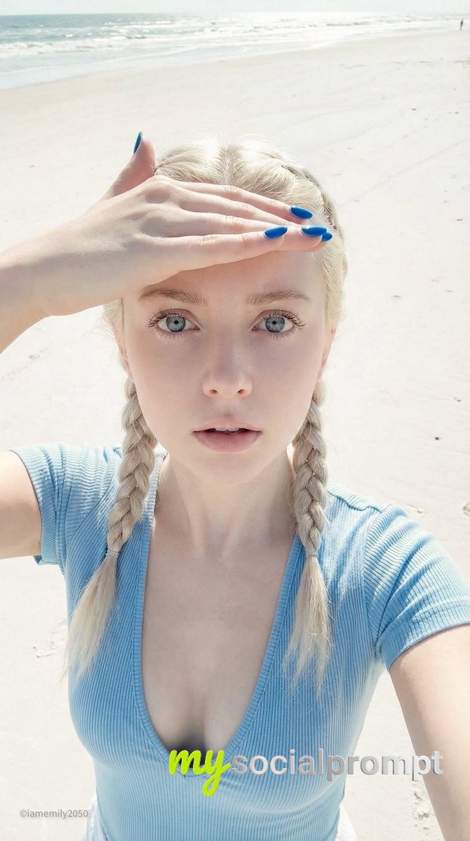 nanobanana prompt: Porcelain Doll Beach Selfie: High-Key Coastal Portrait - AI Prompt Artwork