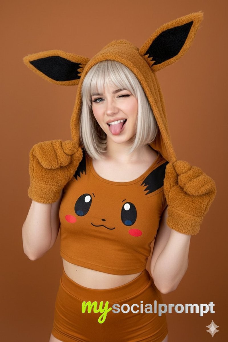 nanobanana prompt: Photorealistic Eevee Cosplay Portrait with Cinematic Studio Lighting