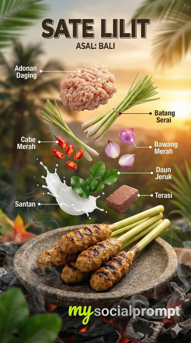 nanobanana prompt: Cinematic Indonesian Cuisine with Floating Ingredients Composition 2