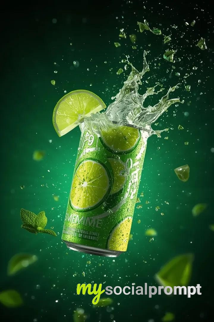 nanobanana prompt: Cinematic Lime Soda Ad with Explosive Slow Motion 3