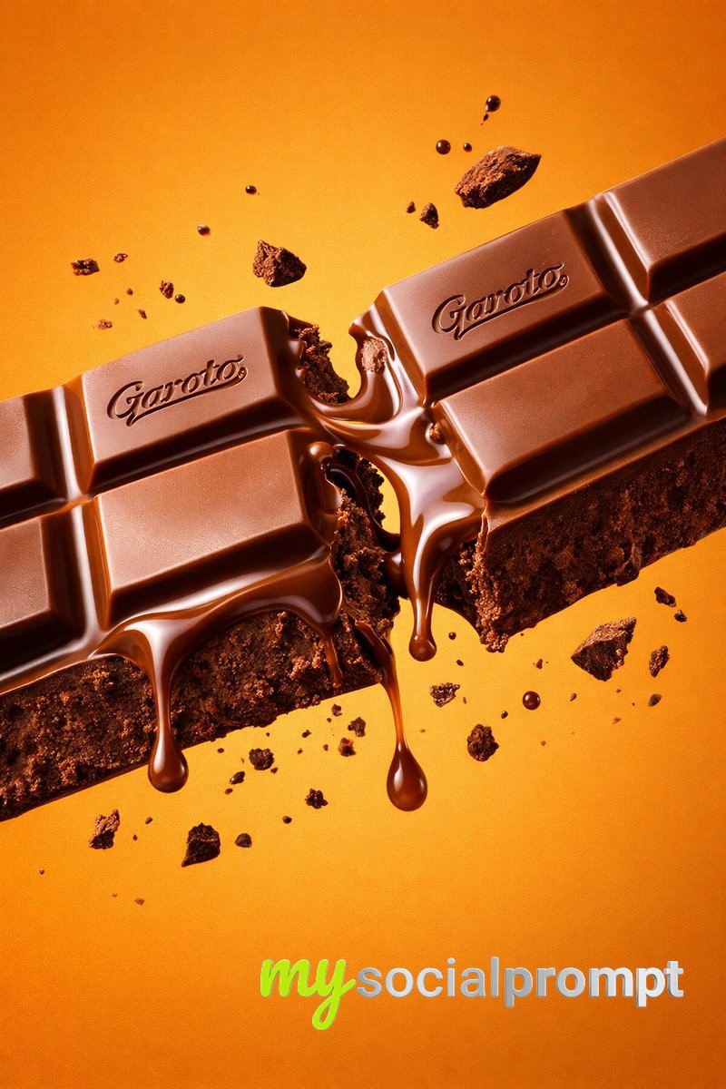 nanobanana prompt: Ultra-Realistic Garoto Chocolate Bar with Melting Texture