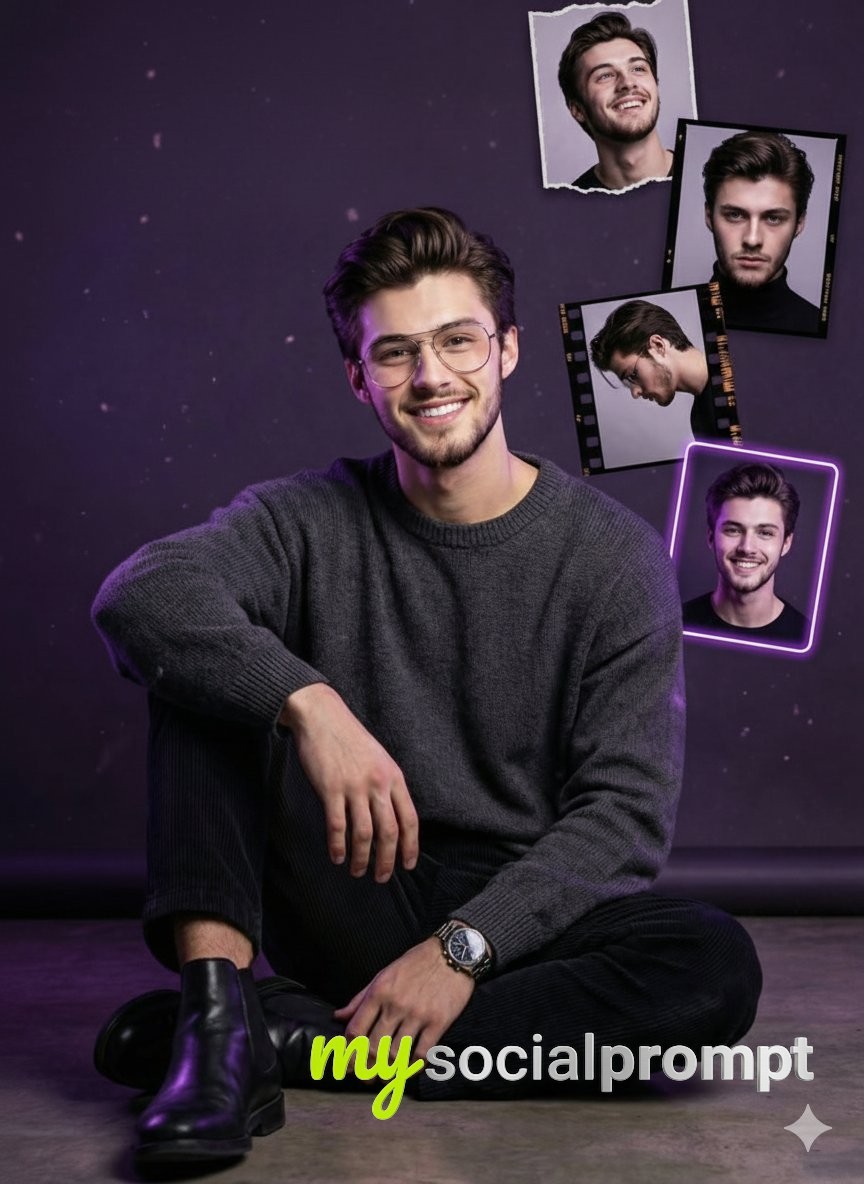 nanobanana prompt: Cinematic Birthday Portrait with Neon Typography & Floating Frames - AI Prompt Artwork