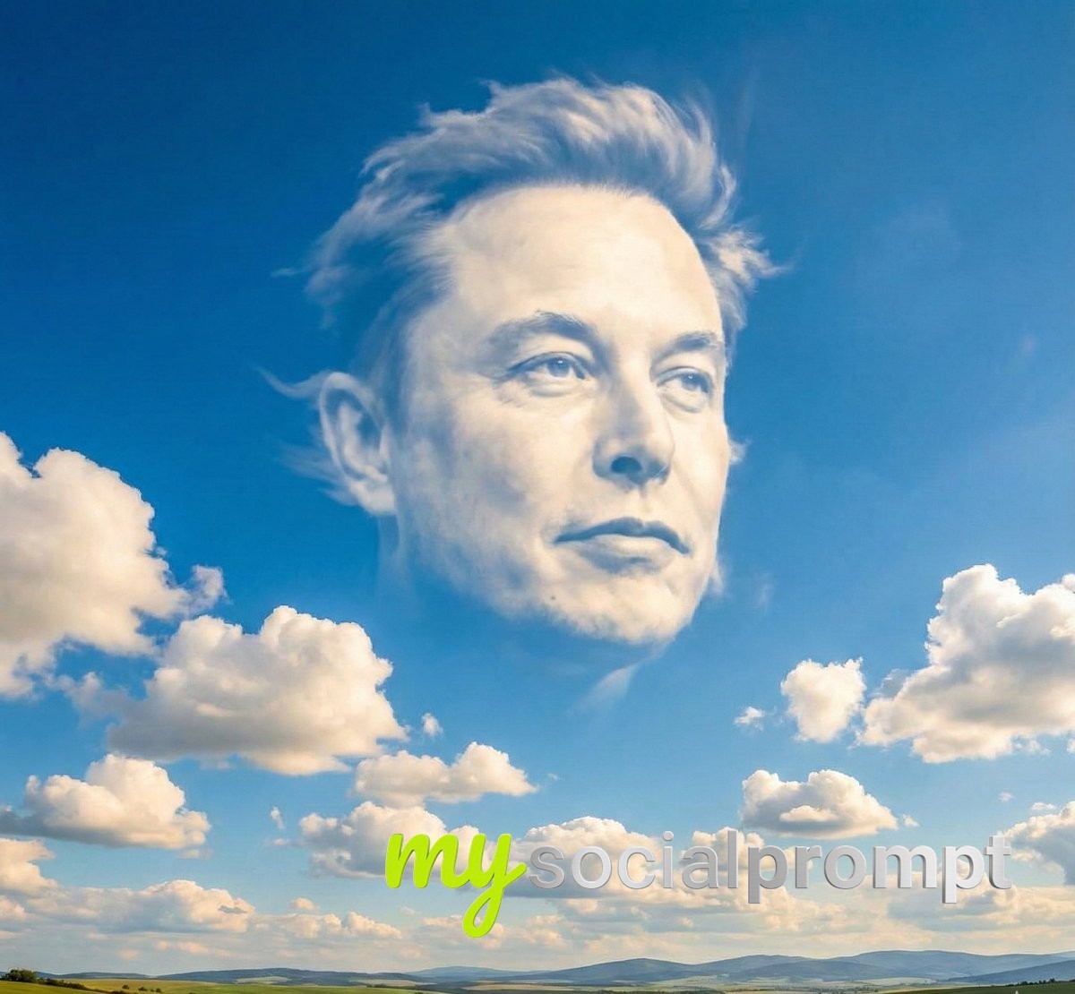nanobanana prompt: Ultra-realistic sky scene with cloud silhouette of [PERSON] over landscape