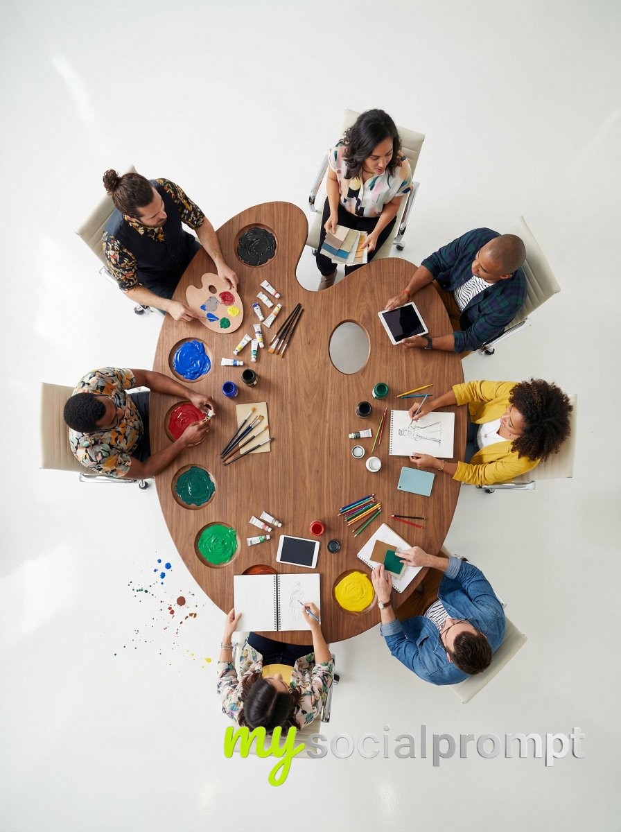 nanobanana prompt: Ultra-Wide Hyper-Realistic Flat Lay of Custom Conference Table 3