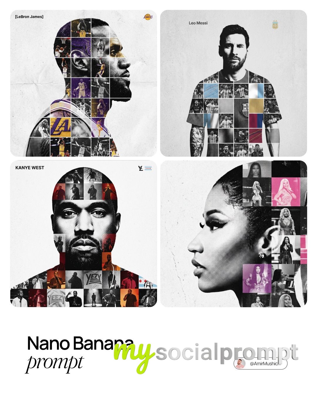 nanobanana prompt: Dual Exposure Photo-Grid Composite Sports Tribute Poster