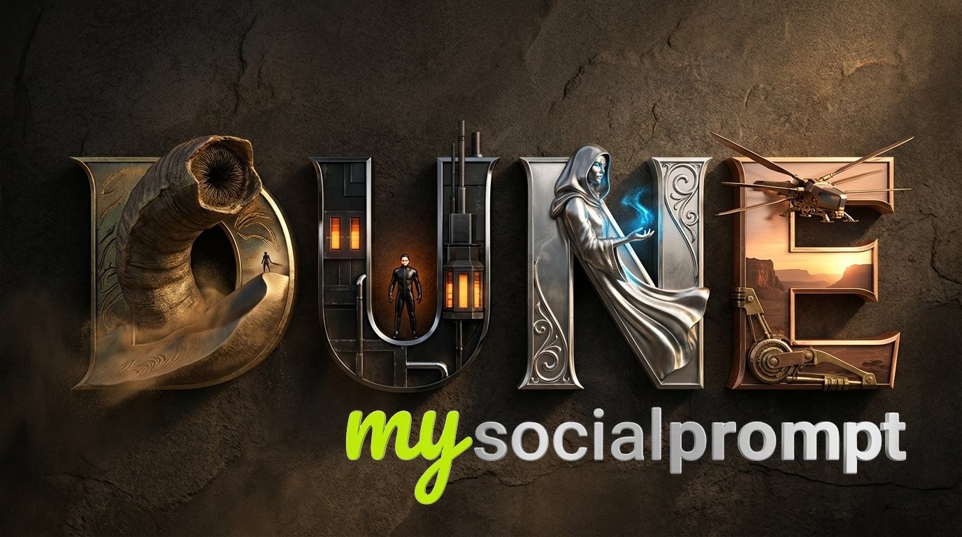 nanobanana prompt: Cinematic 3D Metallic Typography with Embedded Movie Scenes - AI Prompt Image 2