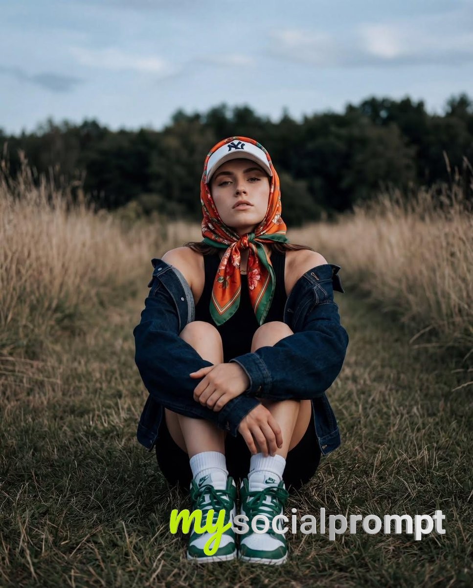 nanobanana prompt: Cinematic AI Fashion Portrait with Hyper-realistic Outdoor Editorial
