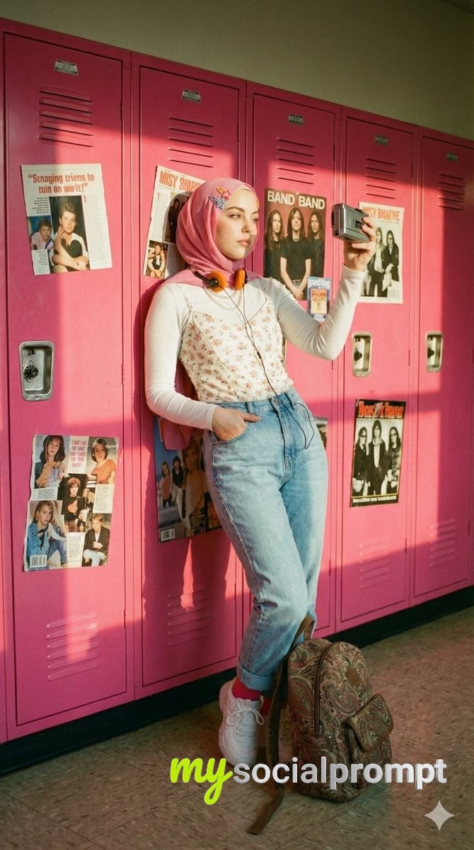 nanobanana prompt: Cinematic Nostalgic Portrait with Y2K Aesthetic & Golden-Hour Lighting 2