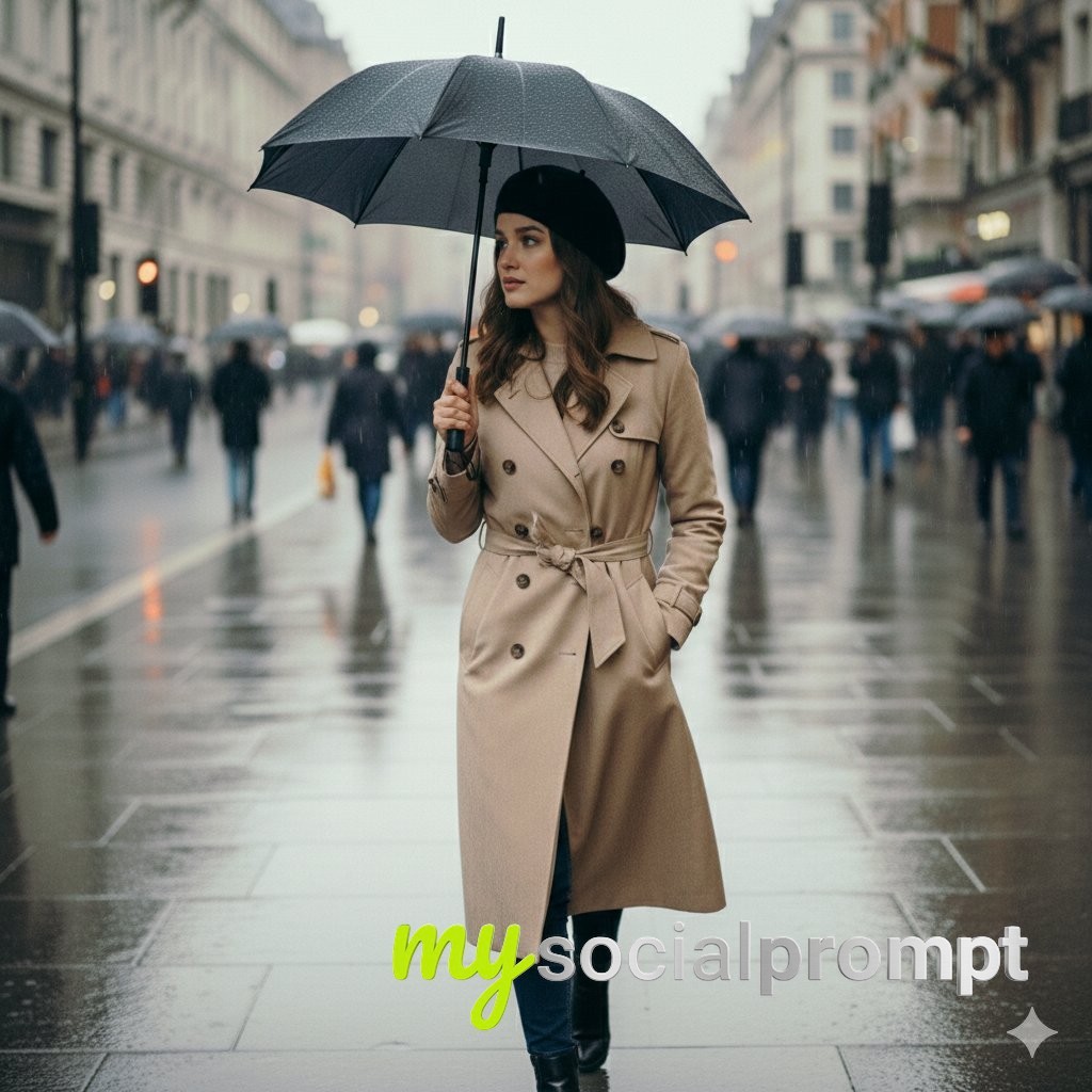 nanobanana prompt: Cinematic Rainy Street Portrait with Shallow Depth of Field 2