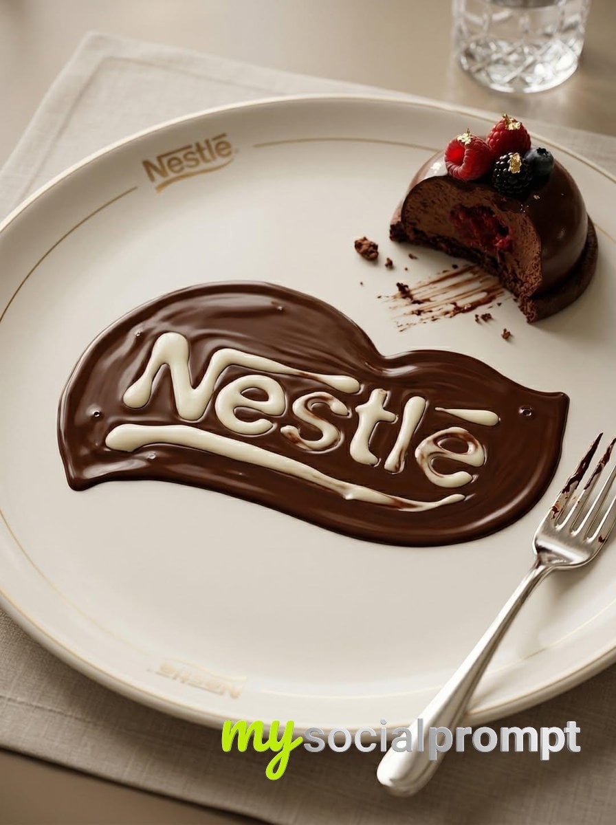 nanobanana prompt: Hyper-Realistic Dark Chocolate Logo Dessert with Luxury Branding