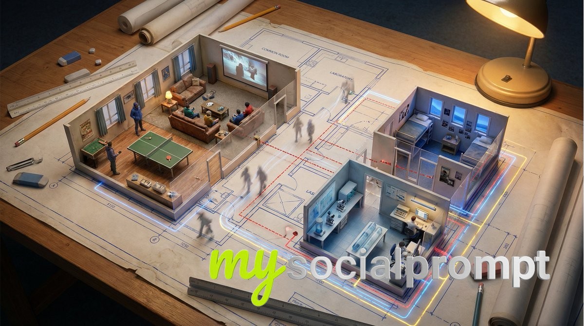nanobanana prompt: Architectural Floor Plan with Miniature Inhabitable Spaces 4