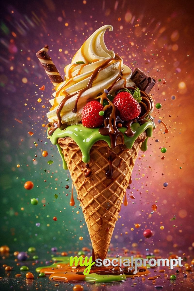 nanobanana prompt: Hyper-Realist Food Photography: Artisanal Ice Cream in Cinematic Splash 3