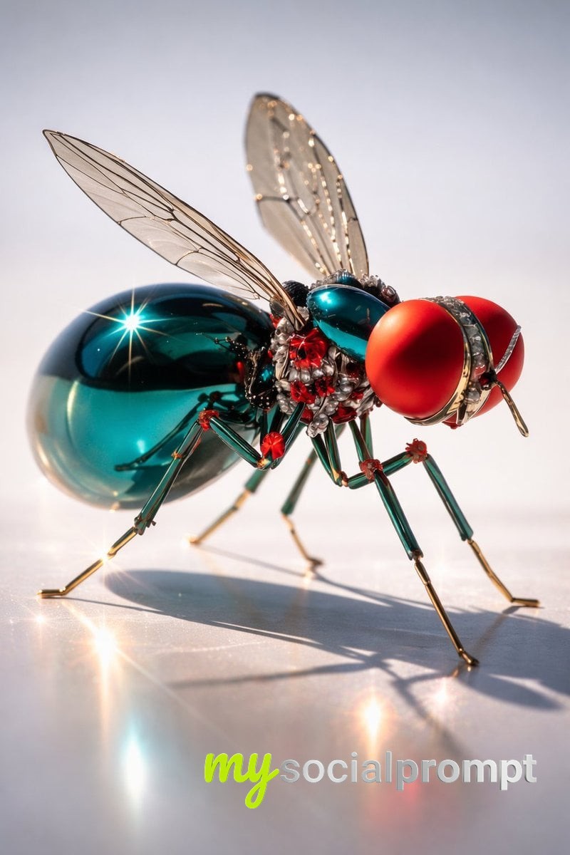 nanobanana prompt: Hyper-Realistic Mechanical & Jeweled Insects Macro Photography