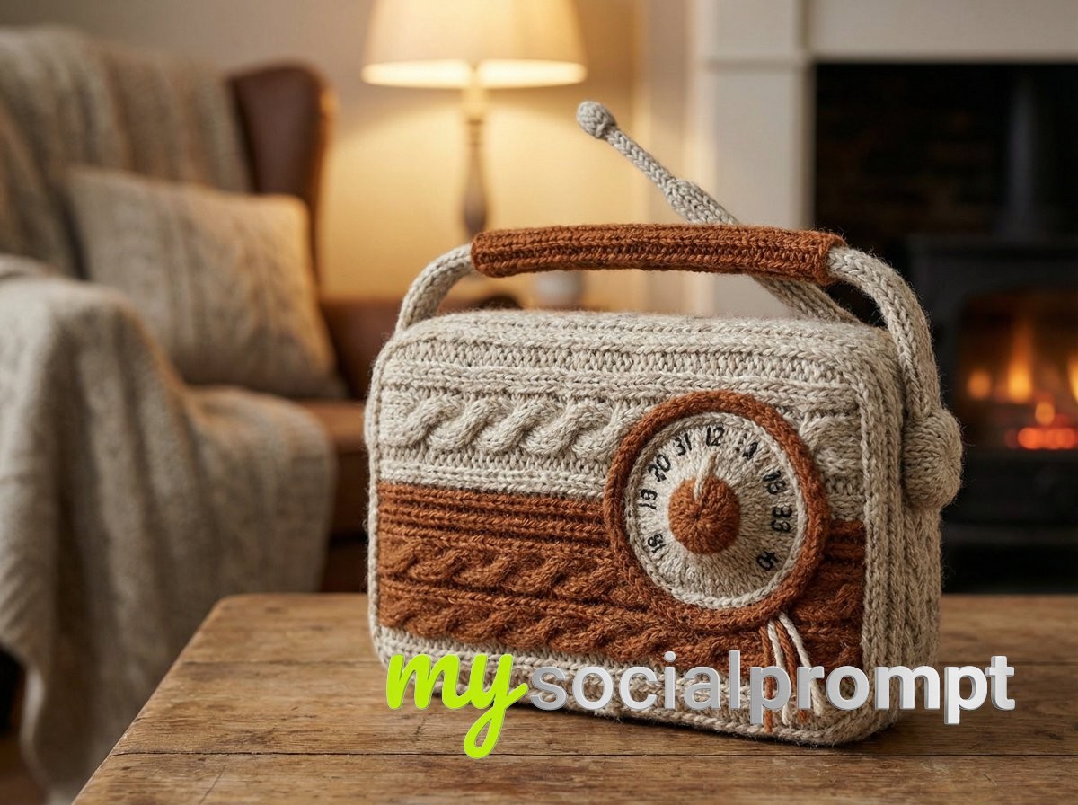 nanobanana prompt: Hand-Knitted Wool Yarn Object – Soft Industrial Design, Hygge Aesthetic - AI Prompt Image 4