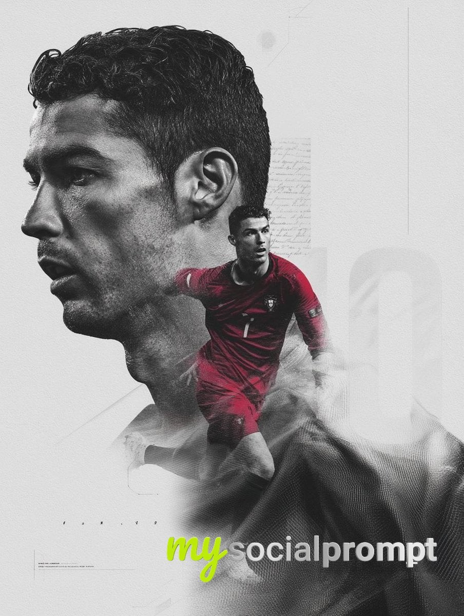 nanobanana prompt: Dramatic Double Exposure Football Portrait – Cinematic Editorial Poster