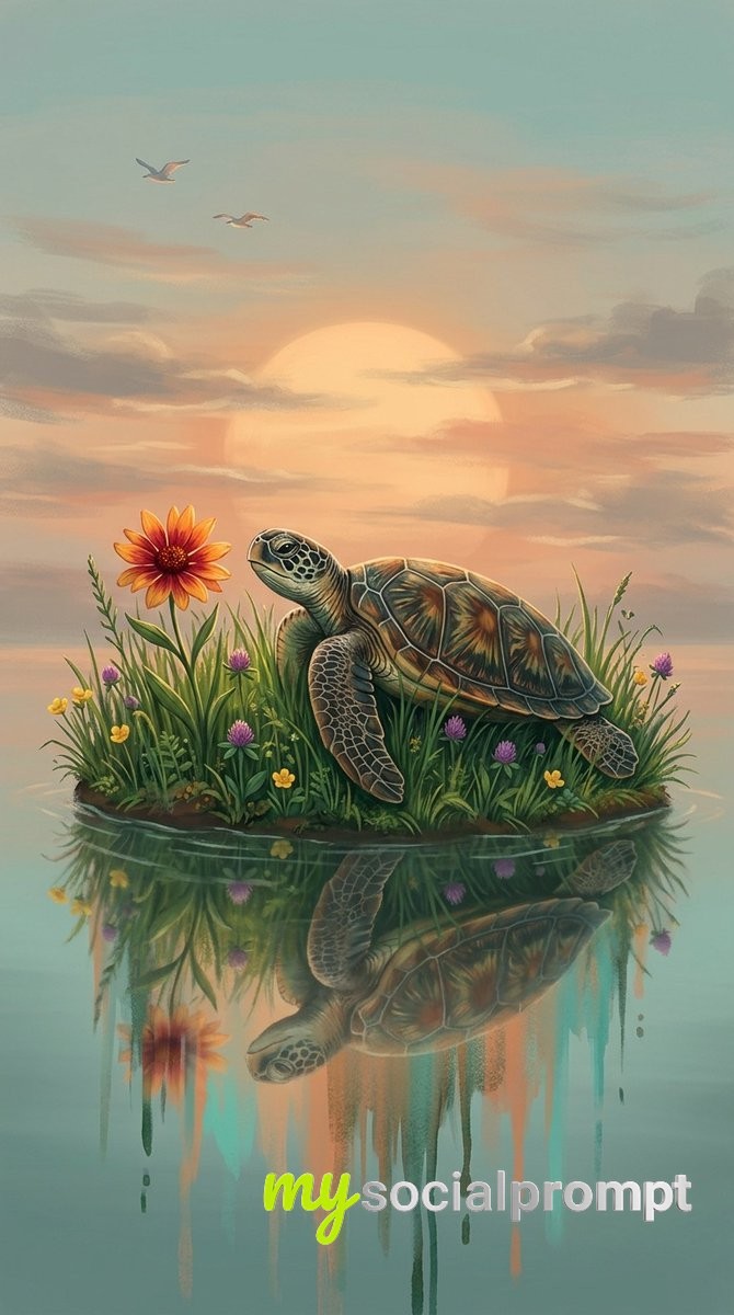 nanobanana prompt: Ethereal Turtle at Twilight Riverbank – Cinematic Fantasy Art