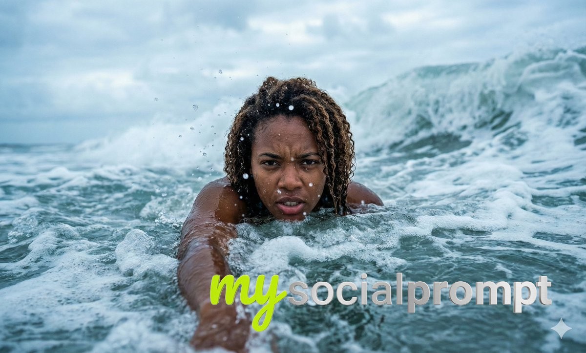 nanobanana prompt: Dramatic Wave Tunnel Portrait with Cinematic Lighting 3